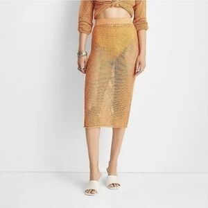 Future Collective w/ Alani Noelle Women's Metallic Mesh Midi Skirt ~ Orange, 2X